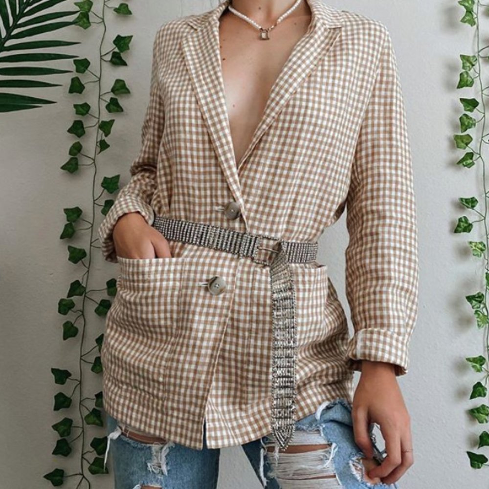 Madewell Linen Blazer Gingham Checkered